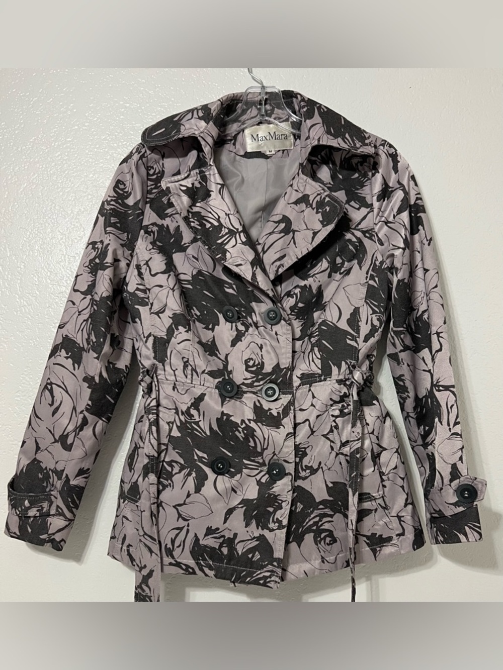 Max Mara Floral Belted Jacket Medium Wool Blend Double Breasted Designer Blazer